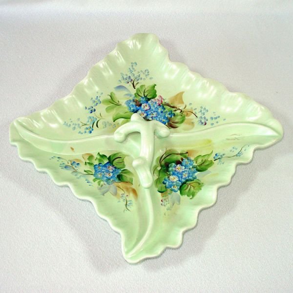 Hand Painted Forget Me Nots Divided Pottery Tray Dish #2