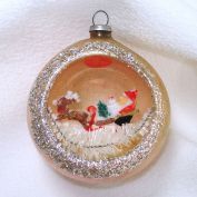 Santa in Sleigh Pink Glass Diorama Indent Scene Christmas Ornament