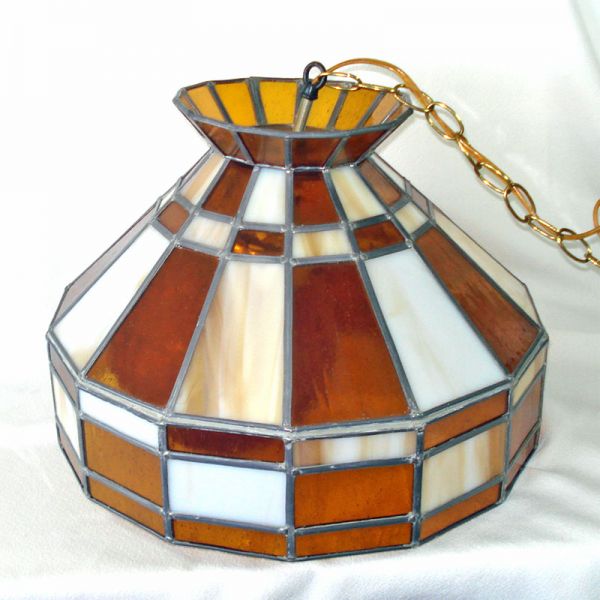 Hanging Stained Glass Lamp Crackle Glass Amber Globe