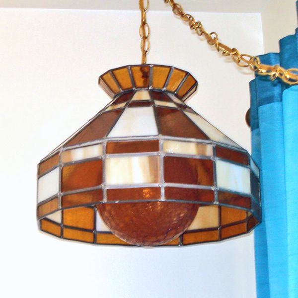 Hanging Stained Glass Lamp Crackle Glass Amber Globe #2