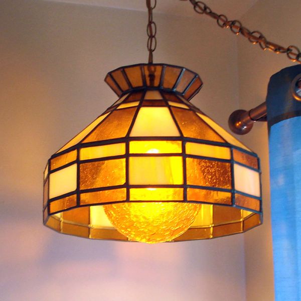 Hanging Stained Glass Lamp Crackle Glass Amber Globe #3