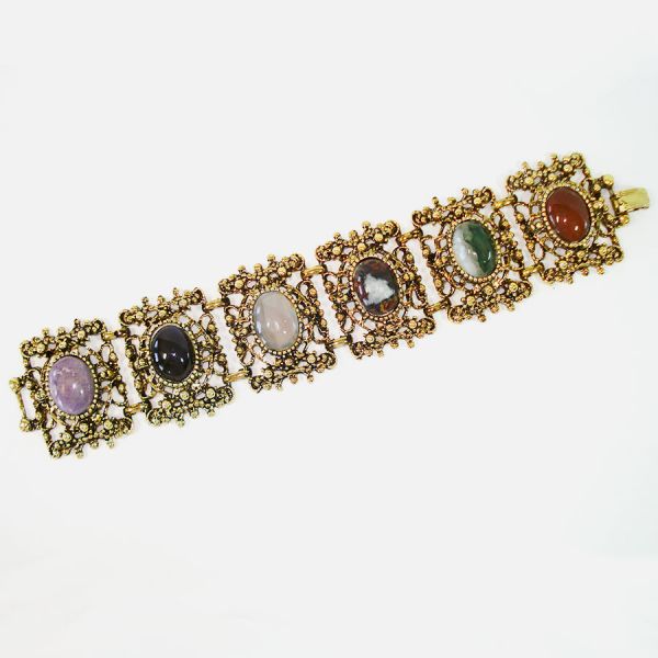 Agate Gemstone Vintage Wide Panel Bracelet #2