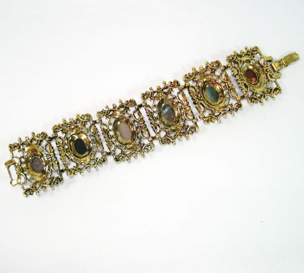 Agate Gemstone Vintage Wide Panel Bracelet #3