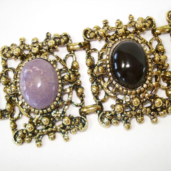 Agate Gemstone Vintage Wide Panel Bracelet #4