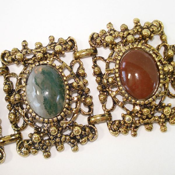 Agate Gemstone Vintage Wide Panel Bracelet #6