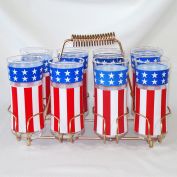 Libbey Set Patriotic Stars and Stripes Glass Tumblers in Caddy