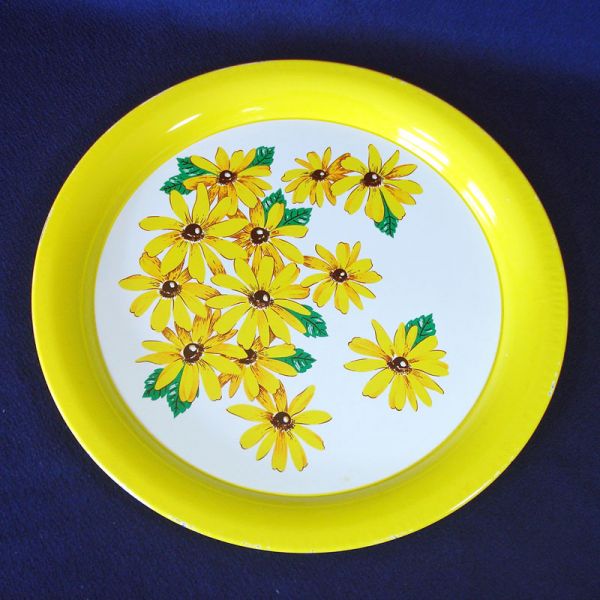 1950s Tin Litho Dinner Plates Trays Brown Eyed Susan Set of 8 #2