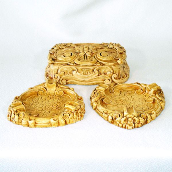 Syroco Wood Honey Blond Smoking Set Ashtrays Cigarette Box #2