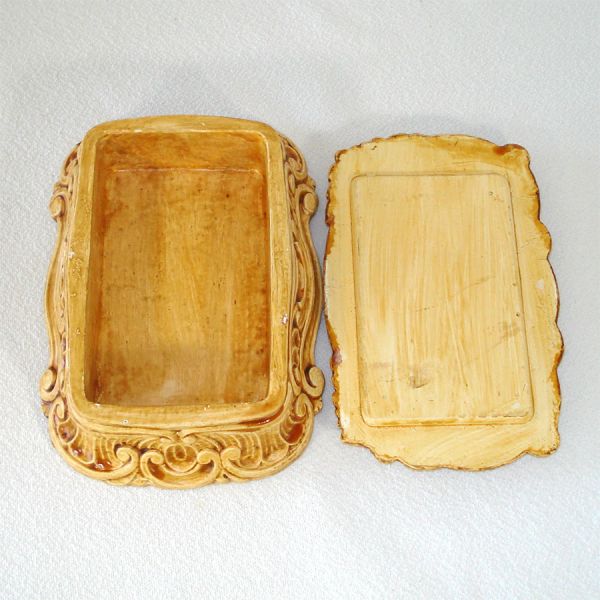 Syroco Wood Honey Blond Smoking Set Ashtrays Cigarette Box #4