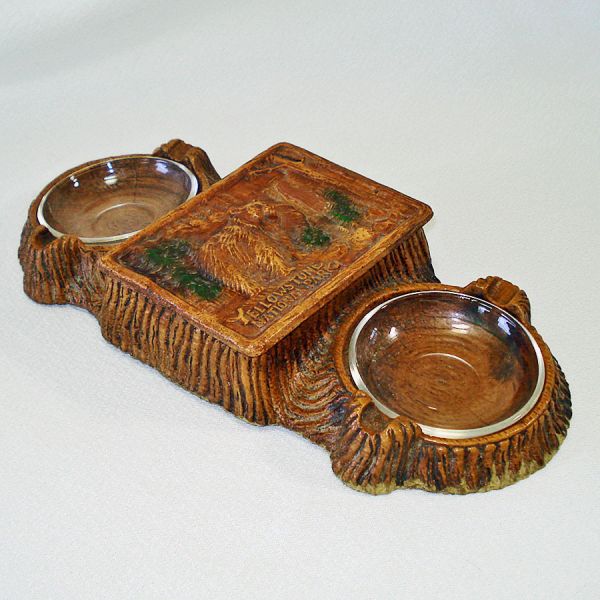 1930s Syroco Yellowstone Souvenir Smoking Set Box, Ashtrays #6