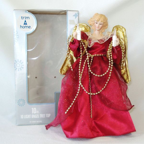 Lighted Angel Red Gown Christmas Tree Topper Mint