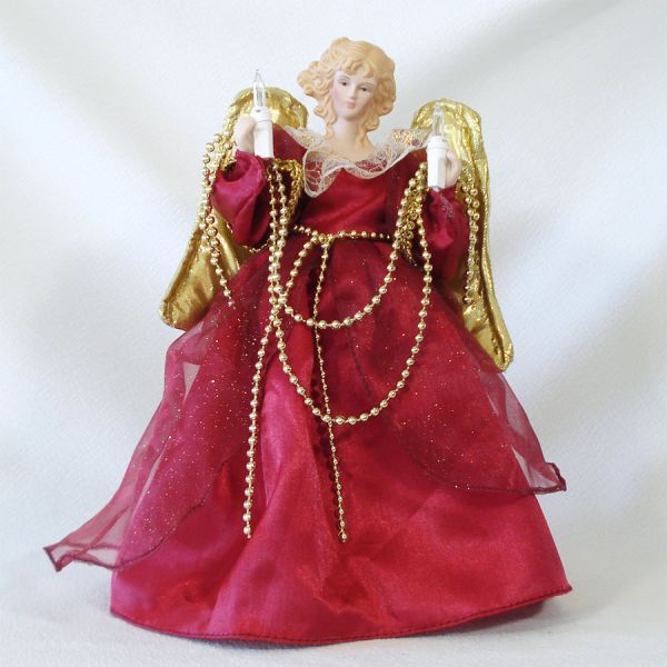 Lighted Angel Red Gown Christmas Tree Topper Mint #3