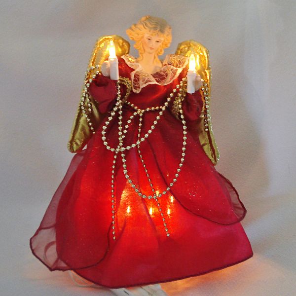 Lighted Angel Red Gown Christmas Tree Topper Mint #6