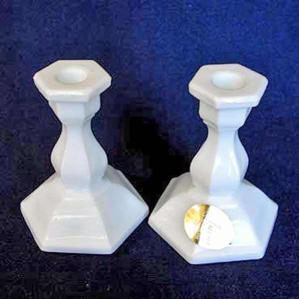 Tiara Miniature Milk Glass Candlesticks #2