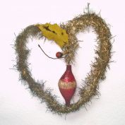 Victorian Tinsel and Glass Heart Christmas Ornament