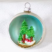 Glass Diorama Indent Trees Scene Christmas Ornament West Germany