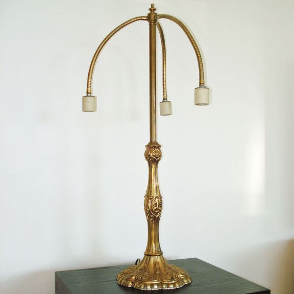 Mid Century Articulating 3 Arm Cast Brass Table Lamp #1