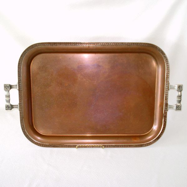 Antique Pewter Handled Copper Serving Tray Landers Frary Clark