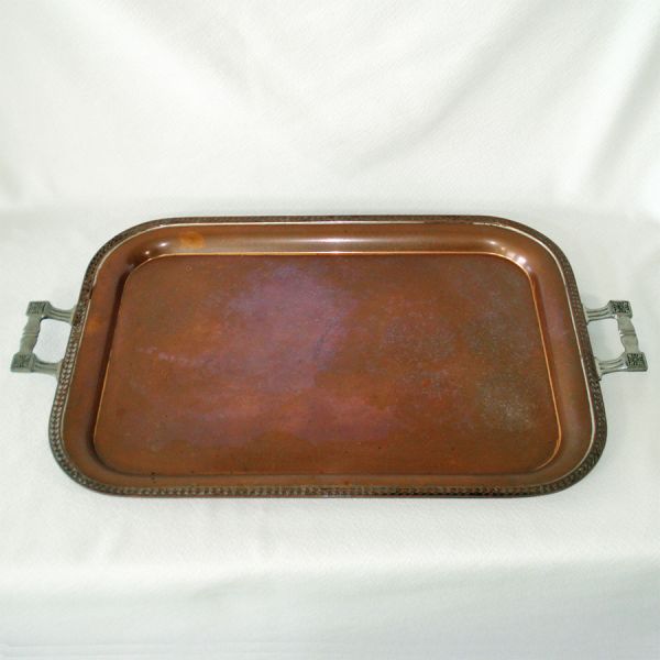 Antique Pewter Handled Copper Serving Tray Landers Frary Clark #2