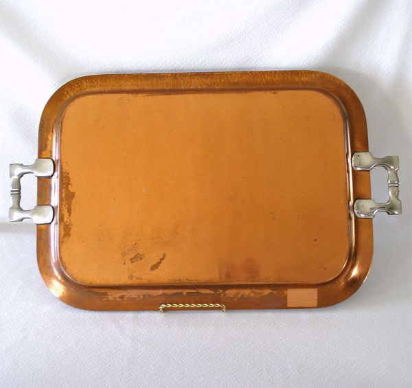 Antique Pewter Handled Copper Serving Tray Landers Frary Clark #3