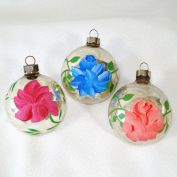 1930s USA Hand Painted Roses Glass Christmas Ornaments