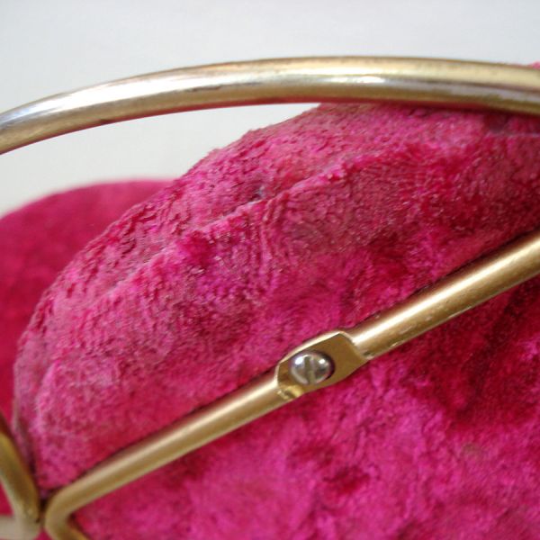 Brass, Hot Pink Velour Mid Century Vanity Chair Stool #7
