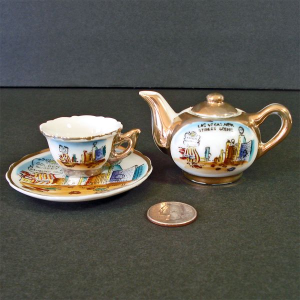 Las Vegas 1950s Mini Souvenir Teapot, Cup, Plate Set #3