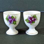 Pair Violets Porcelain Egg Cups