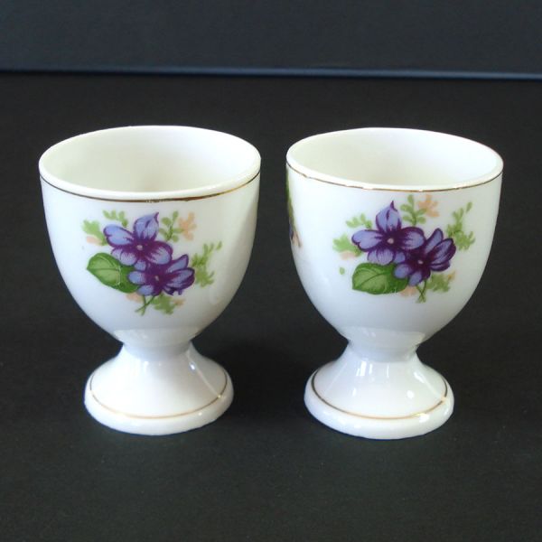 Pair Violets Porcelain Egg Cups #2