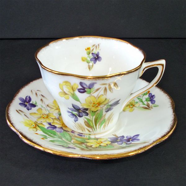 Purple Yellow Violets Bone China Teacup and Saucer #2
