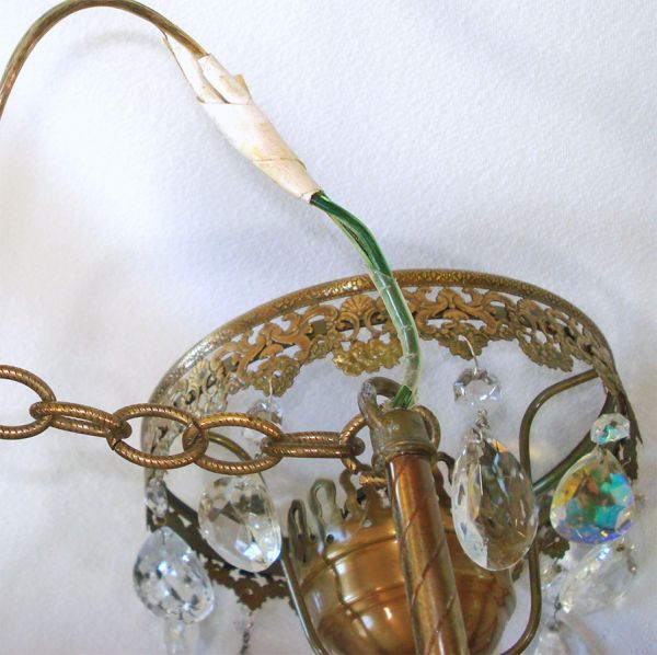 Victorian Style Glass Hurricane Electric Hanging Lamp Roses, Prisms #5