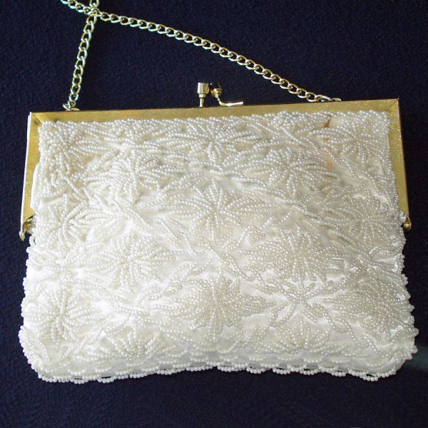 Mister Ernest White on Cream Beaded Evening Bag #2