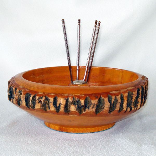 Mid Century Tree Bark Wood Nut Bowl