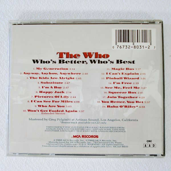 The Who Who's Better Who's Best CD #2
