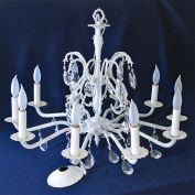 White Painted Spanish Brass 10 Arm Crystal Prisms Chandelier