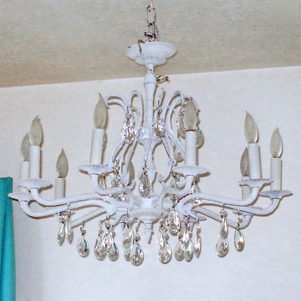 White Painted Spanish Brass 10 Arm Crystal Prisms Chandelier #2