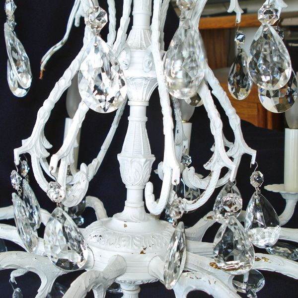 White Painted Spanish Brass 10 Arm Crystal Prisms Chandelier #5