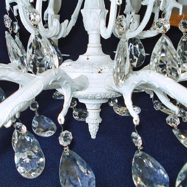 White Painted Spanish Brass 10 Arm Crystal Prisms Chandelier #7