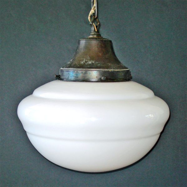 Schoolhouse Pendant Light Fixture 14 Inch Milk Glass Shade #3