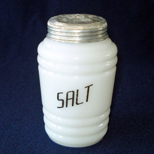 Hazel Atlas Ringed White Glass Range Top Salt Shaker