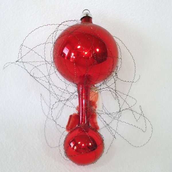 Glass Balloon Christmas Ornament With Chenille Santa Rider #3