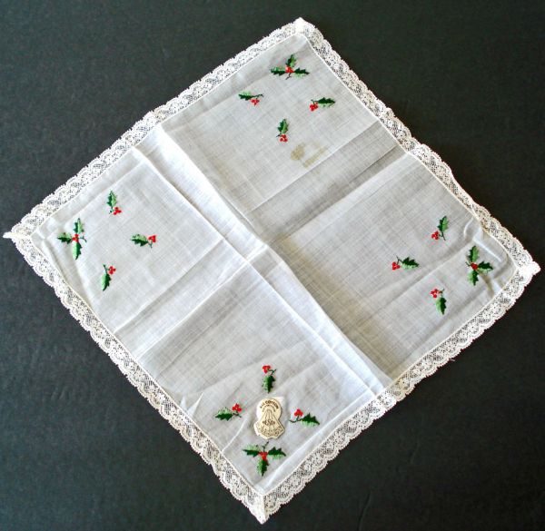 Christmas Embroidered Poinsettia Holly Hankies and Sachet #3