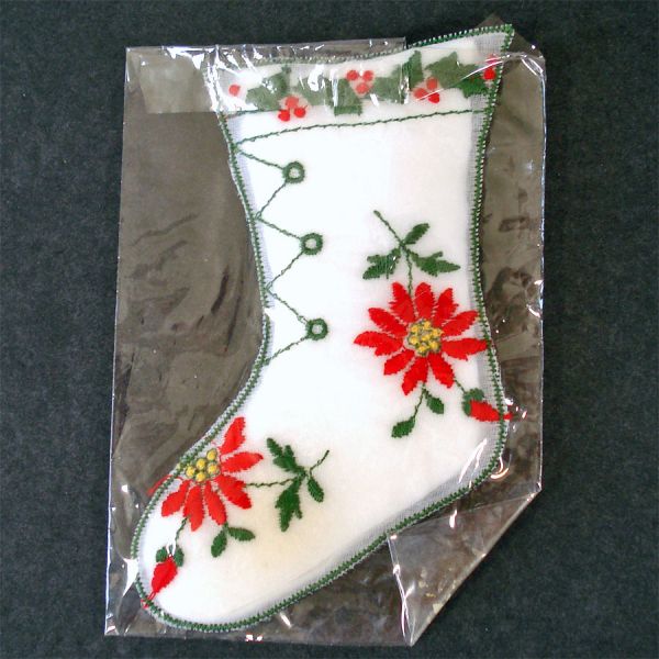 Christmas Embroidered Poinsettia Holly Hankies and Sachet #4