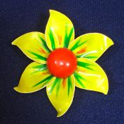 Yellow, Orange, Green 1960s Enameled Flower Power Brooch Pin
