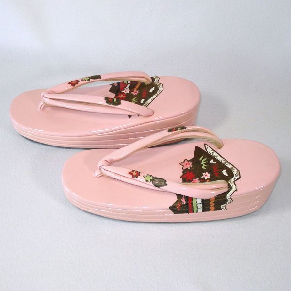 Pink Japanese Zori Sandals Original Box Plus Floral Fans #3